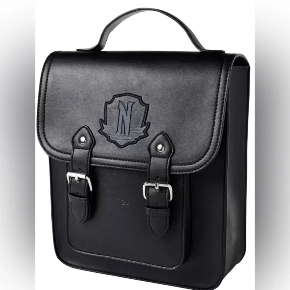 Wednesday Nevermore Black Leather Backpack Halloween Cosplay